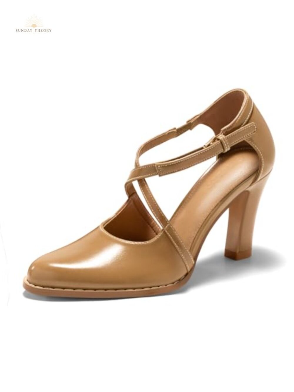 Coutgo Women's Pointed Toe Chunky High Heel Pumps Faux Leather Dress Shoes